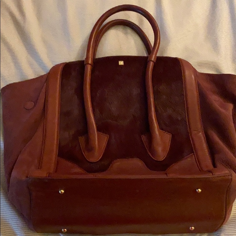 Pour la Victoire Oxblood mixed leather/suede tote